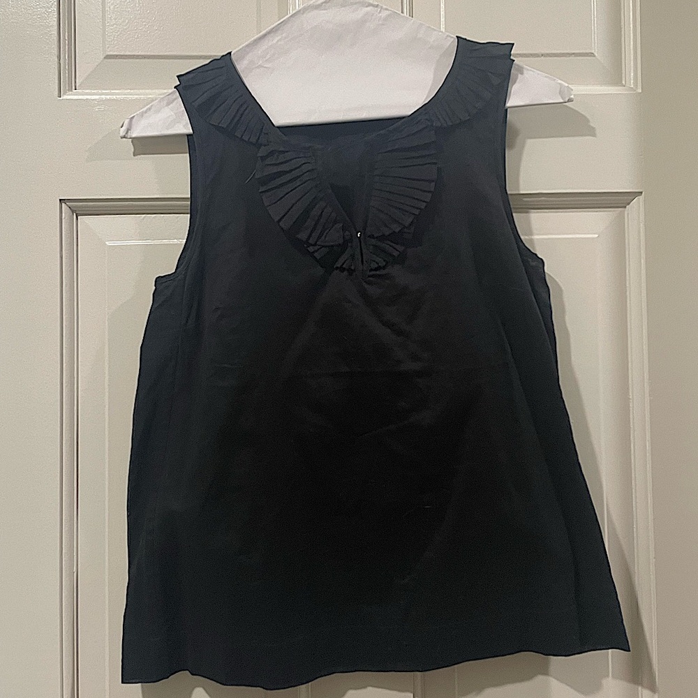 Talbots Black sleeveless blouse with pleated accent collar